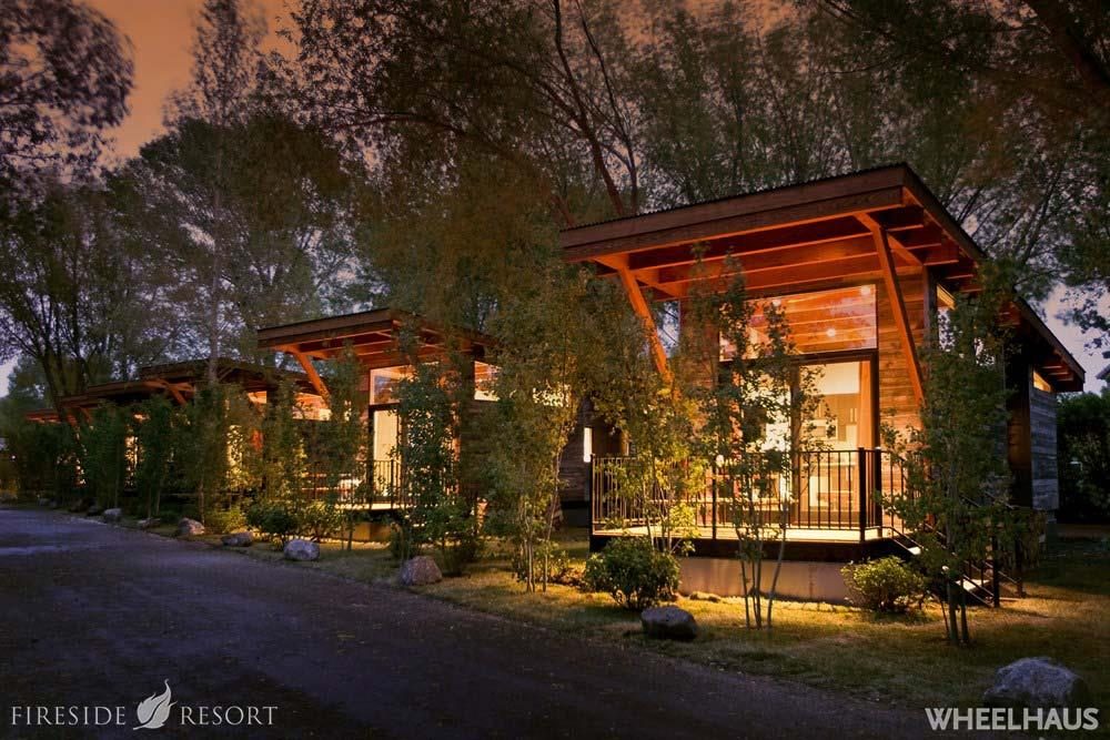 A cabin at dusk